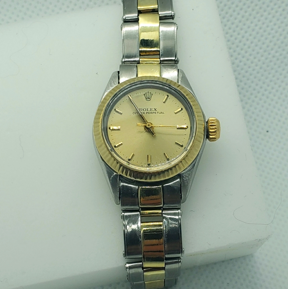 LADIES ROLEX OYSTER PERPETUAL GOLD AND STAINLESS
